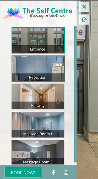 a custom virtual tour of The Self Centre's massage and wellness therapy centre